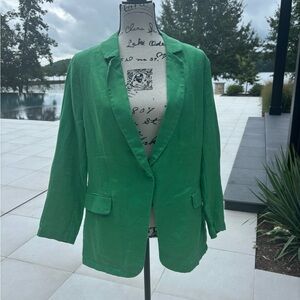 Halston Linen-Blend Oversized Blazer – Bright Green, Size Mediu